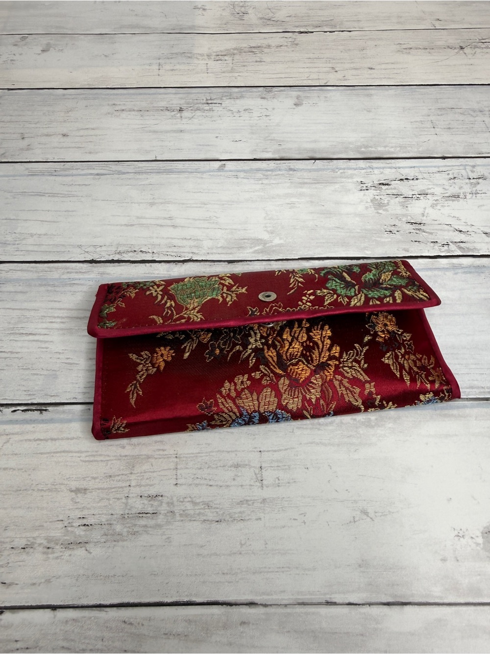 Floral Brocade Burgundy Envelope Clutch